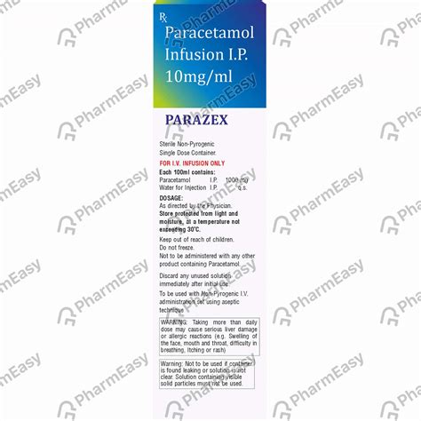 Parazex 1000 MG/100ML Infusion (100): Uses, Side Effects, Price ...