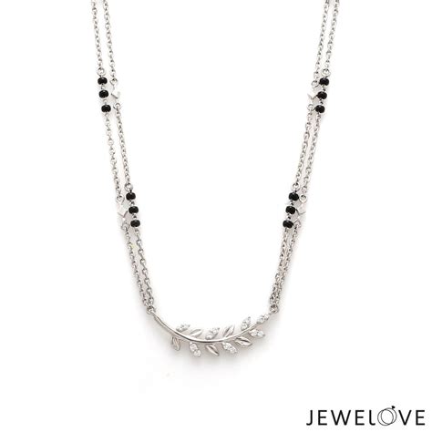 Platinum Mangalsutra Leaf Design Diamond Pendant Chain for Women JL PT
