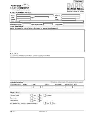 Fillable Online Intake Screener - Full. Intake Screener - Full Version ...