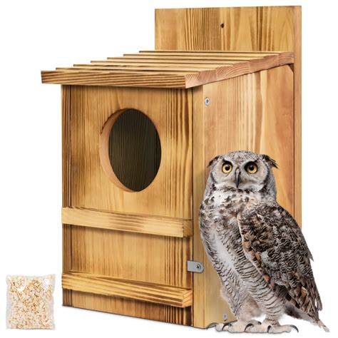 Screech Owl House, Owl Bird Box Large Handmade Wooden Circular Opening Screech Box for Outside ...