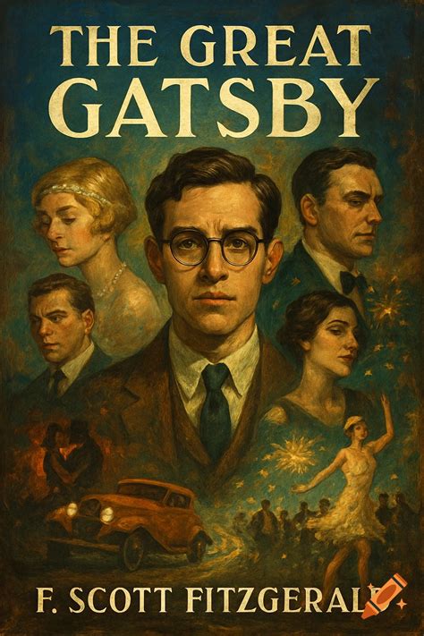 The Great Gatsby book cover featuring Nick, Daisy, Tom, Gatsby, and ...