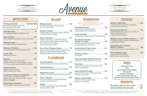 Menu – Avenue Tap & Kitchen