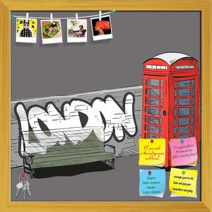 Artzfolio Red English Phone Booth Notice Pin Board Golden Frame 24 x 24 ...