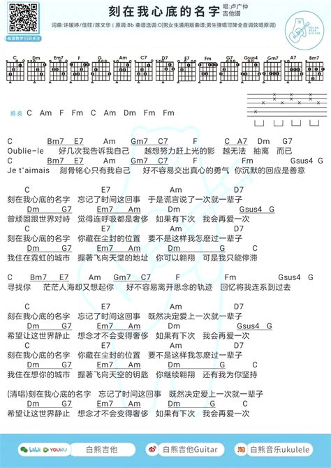 卢广仲《刻在我心底的名字》吉他谱-C调-男女通用版-弹唱谱-看乐谱网