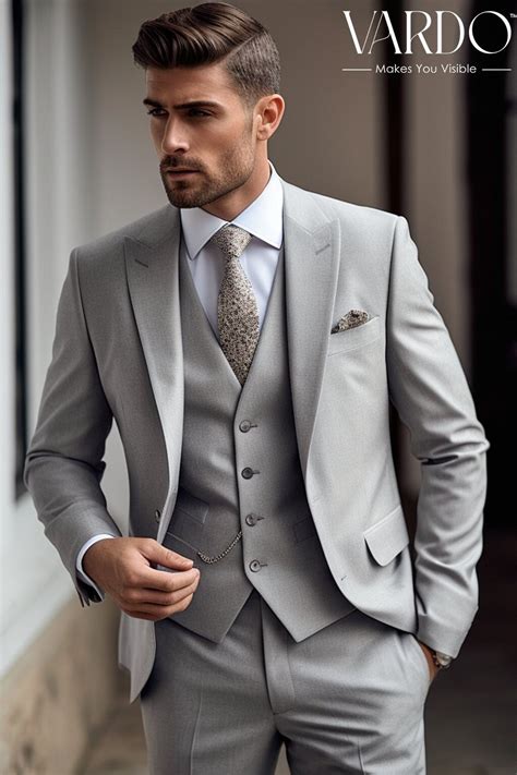 Classic Men's Light Grey Three-piece Suit - Timeless Elegance and Style ...