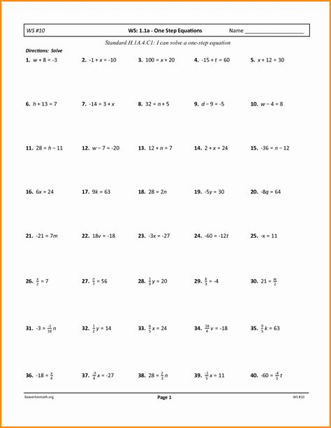 Solving One Step Equations Worksheet 的图像结果