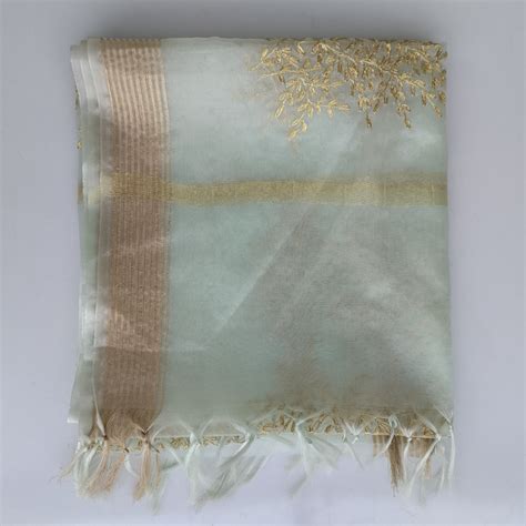 Blush Blue Festive Embroidered Organza Dupatta – anokherang