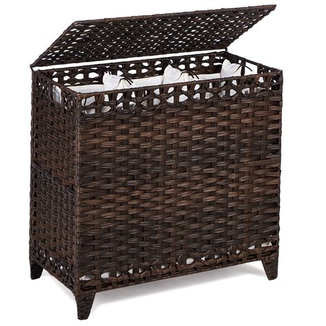 Laundry Hamper with 3 Removable Liner Bags; 132L Handwoven Rattan ...