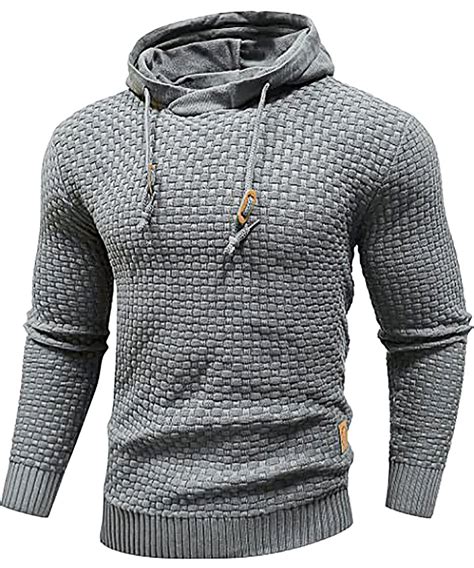 Hood Crew Men's Casual Fleece Sweater Wool Knitted Hoodies Pullover ...