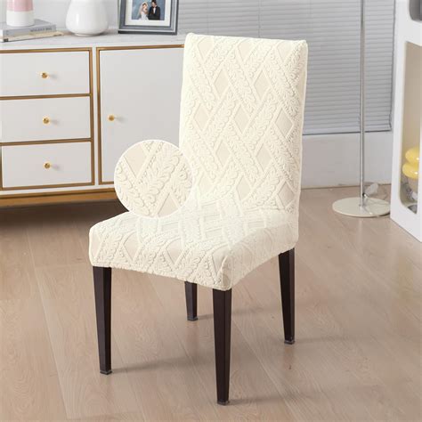 Chair Cover Set of 1/2/4/6, 190 GSM Jacquard, Cream – HOKIPO | Har Ghar ...