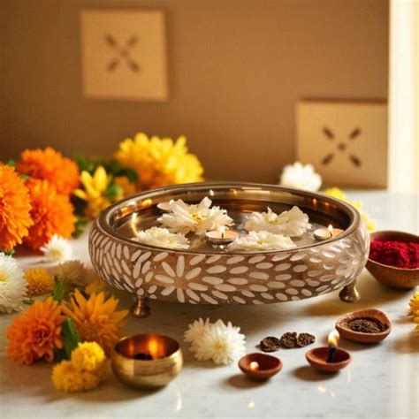 Vrinda Handcrafted Wooden and metal Festive Urli | Ritualistic