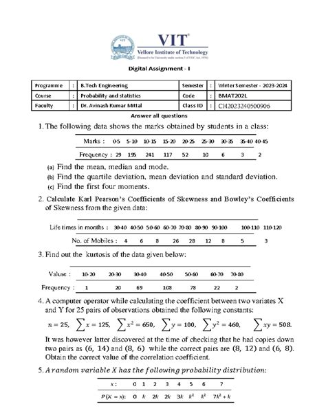 BMAT202L DA1 - 1st Assignment for Assessment. - Digital Assignment - I ...