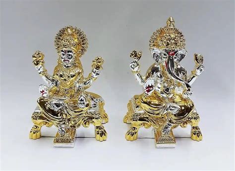 Peeth Laxmi Ganesha Gold & Silver Plated Idol 2.7" | Gold Art India