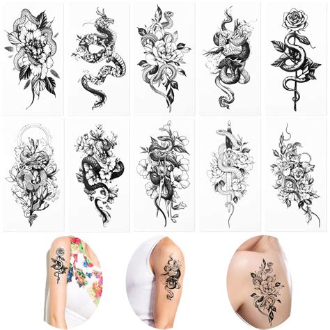 Buy OIIKI Dragon Snake Temporary Tattoo Stickers 10 Sheets, Waterproof ...