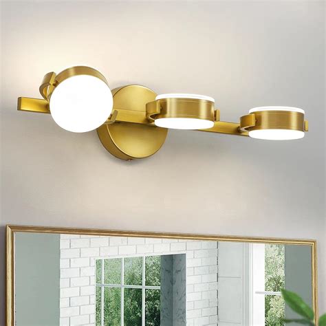Linour Bathroom Lights Over Mirror: Brushed Gold 3-Lights 360 ...