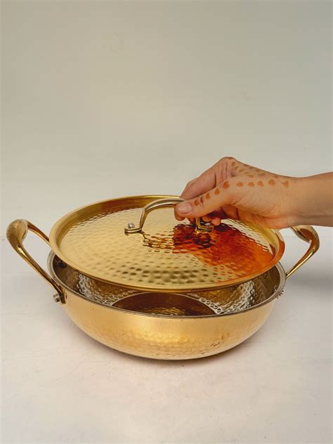 Brass Hand Hammered Kadai with Lid | Abelhouse Latest