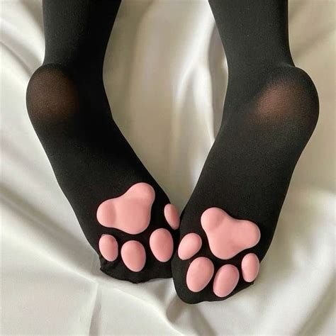 3d cute cat paw pad thigh high socks – Artofit