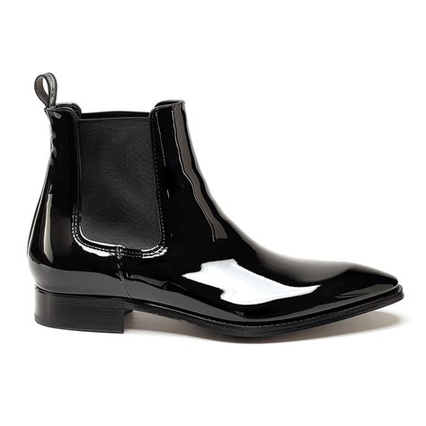 Black Patent Leather Alfredo Slip On Pointed Chelsea Boots for Men ...