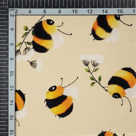 Light Beige Honey Bee Digital Print Crepe Silk Fabric – Fabcurate