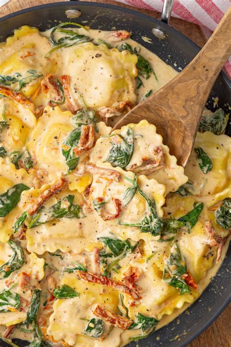 Creamy Tuscan Ravioli | Pasta dinner recipes, Ravioli dinner ideas ...