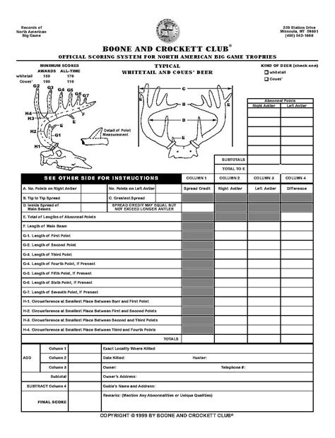 Printable Boone And Crockett Score Sheet - Printable And Enjoyable Learning