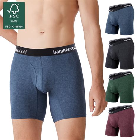 Men's Bamboo Cool Boxer Briefs, 4-Pack Spandex Underwear, Moisture ...
