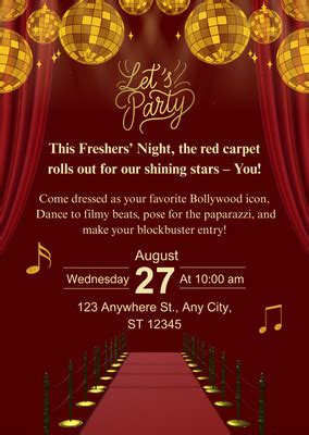 Customizable Invitation Card Design for Freshers Party - Canva