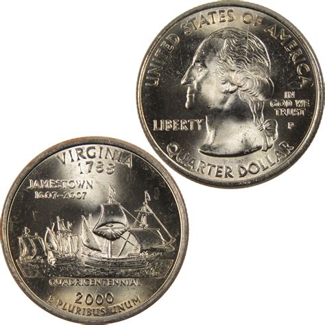 2000 P Virginia State Quarter BU Uncirculated Clad 25c Coin