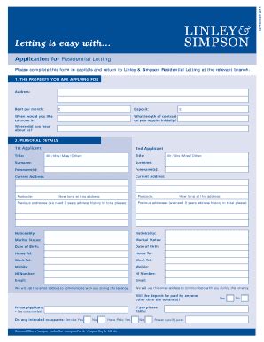 Residential Letting Application - Blank Fillable Template | Fill Out ...