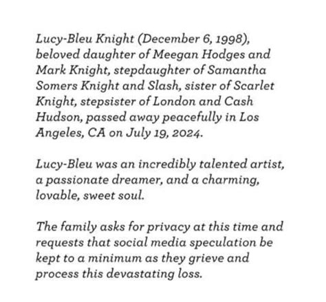 Slash Announces the Tragic Passing of Lucy-Bleu Knight