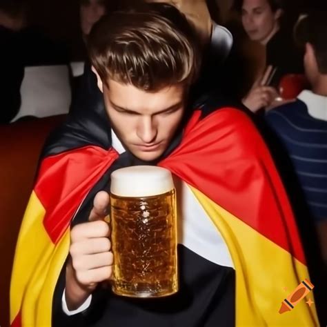 Man in German flag outfit enjoying beer on Craiyon