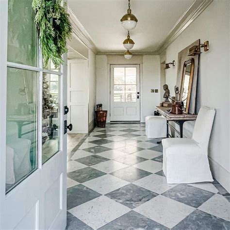Entryway with White and Gray Checkerboard Floor - Soul & Lane