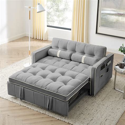 Amazon.com: Convertible Sofa Bed,55" Sleeper Bed Modern Velvet Loveseat ...