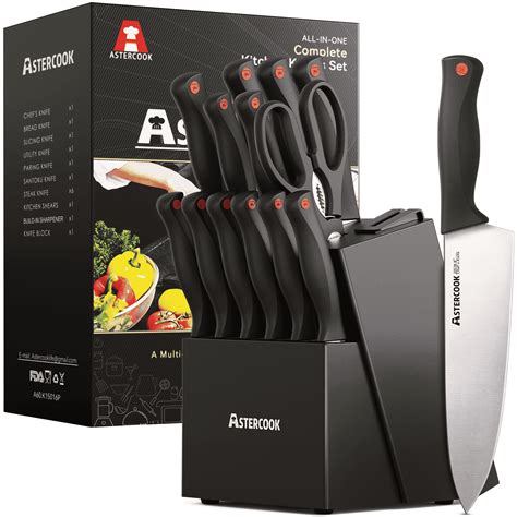 Astercook Knife set, 15-Piece Kitchen Knife Set with Built-in Sharpener ...