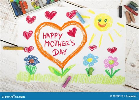 Drawing: Happy Mothers Day Card Stock Photo - Image of heart, child ...