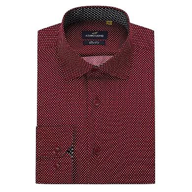 Azaro Uomo Men Slim Fit Four-way Stretch Geometric Long Sleeve Button Down