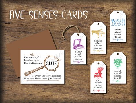 Five Senses Gift Tags & Card. Secret Person exchange. Instant | Etsy ...