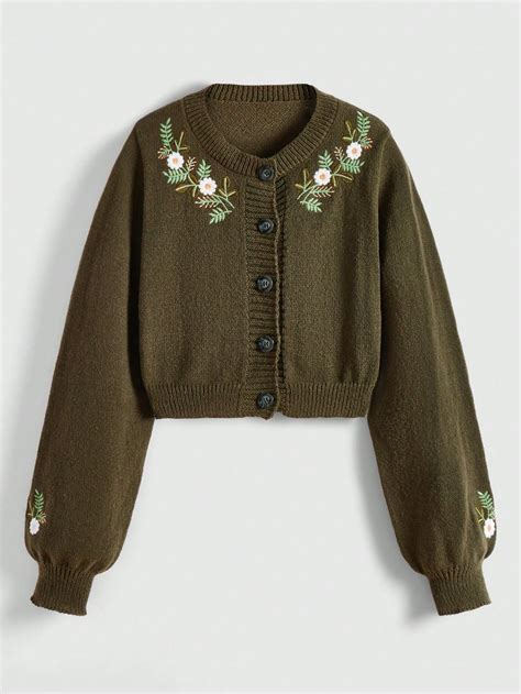 ROMWE Fairycore Cárdigan De Manga Larga De Bordado Floral Para Mujer ...