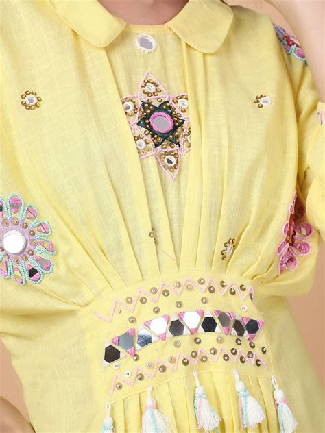 Yellow Mirror Work Dress | Handcrafted Indian Wear – Charkha Tales