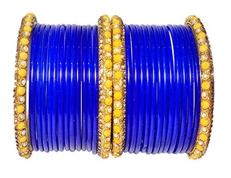 Buy Anshi Creations Blue Colour Combo Designed Plain with Studded Glass ...