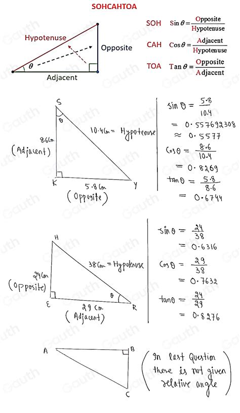 Solved: Example 2: a) Label the sides as opposite, adjacent, and ...