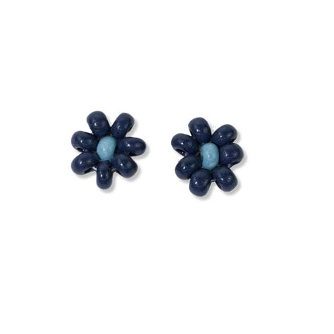 Game Day Flower Two Color Beaded Post Earrings Navy + Light Blue – INK ...