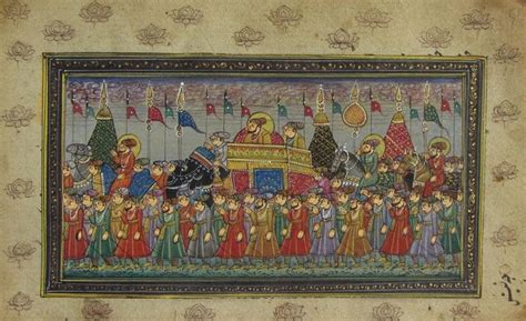 "Mughal King On Elephant With Army": Blue Violet Mughal Traditional_Art ...