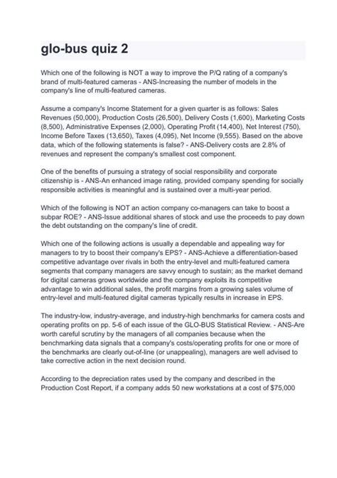 glo-bus quiz 2 With complete solution - GLO-BUS - Stuvia US