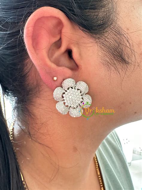 White Tone American Diamond Stud -Floral-G6616 – vrikshamindia
