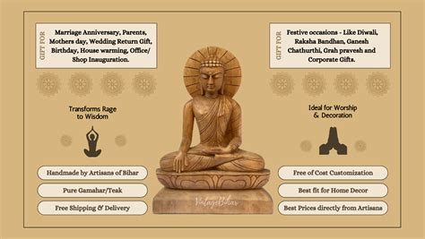 Wooden Buddha Statue in Bhumisparsha Mudra – Vintagebihar