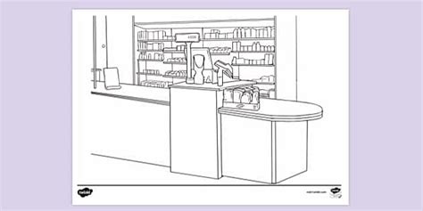 Pharmacy Counter Colouring Sheet | Colouring Sheets - Twinkl
