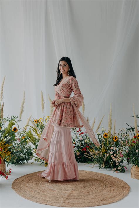 Nyla Pink Printed Cotton Kurti & Sharara Set