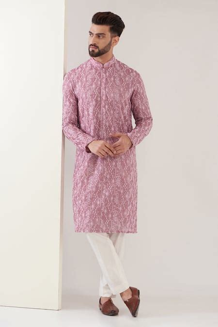 Buy Pink Georgette Embroidery Chikankari Kurta For Men by Kasbah Online ...