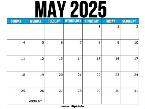 May 2025 US Printable Calendar Free - Hipi.info
